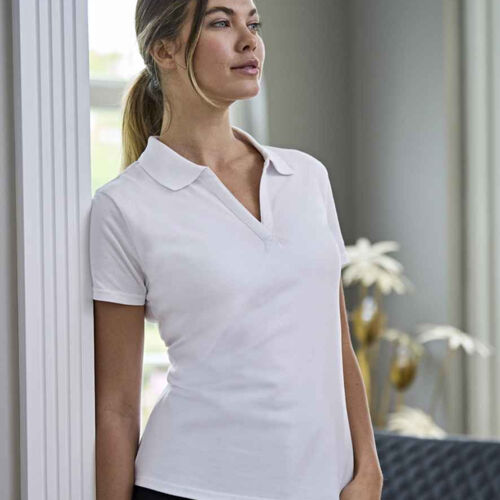 Tee Jays Ladies Luxury Stretch V Neck Polo Shirt Thumbnail